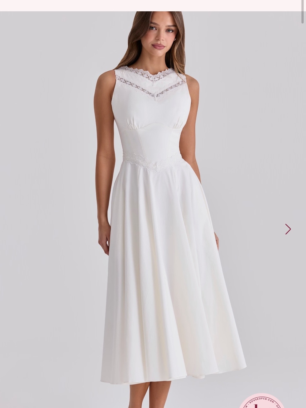 House of CB White Lace Yoke Midi Dress